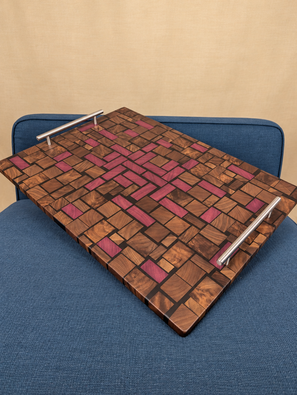 Walnut mosaic serving tray