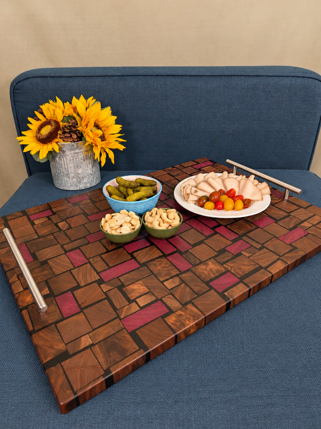 Walnut mosaic serving tray